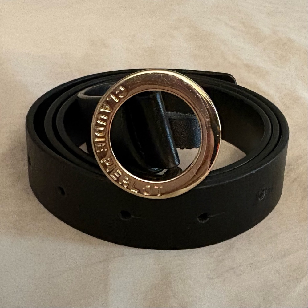 Claudie Pierlot Gold Buckle Black Leather Womens Belt T1 40 inches
